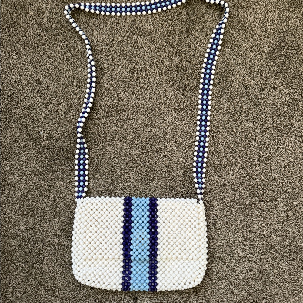 Isaac Mizrahi Blue and White Beaded Crossbody Bag